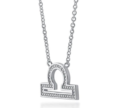 Zodiac Libra CZ Pendant Necklace in Sterling Silver