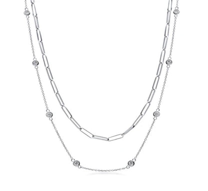 Paperclip CZ by the Yard Chain Necklace in Sterling Silver, 2 Piece