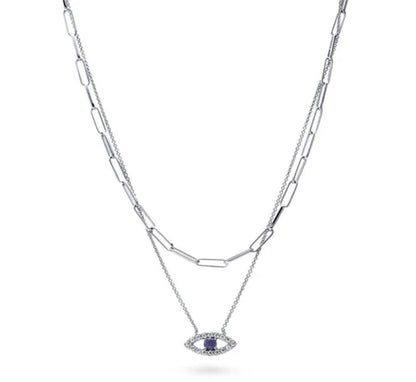 Evil Eye CZ Chain Necklace in Sterling Silver, 2 Piece