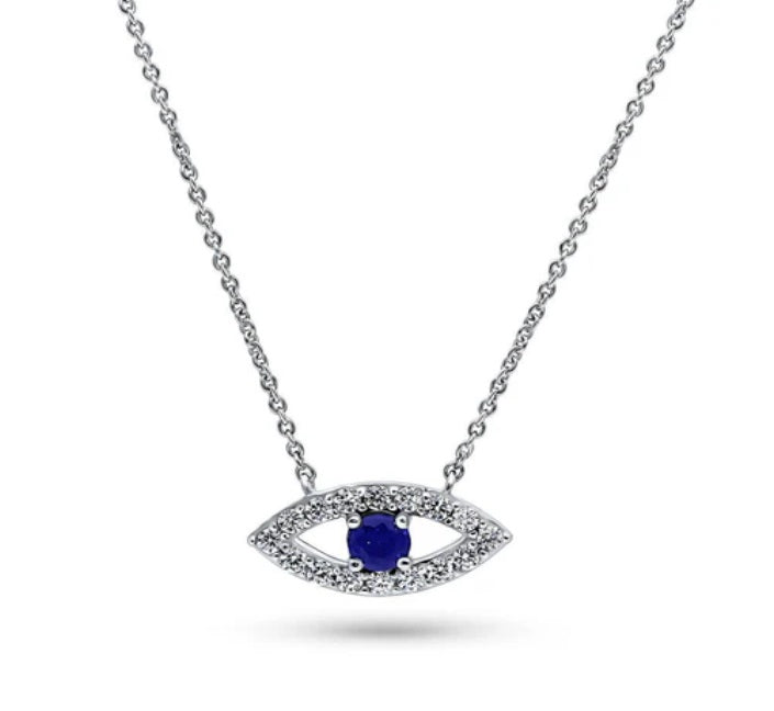 Evil Eye CZ Chain Necklace in Sterling Silver, 2 Piece