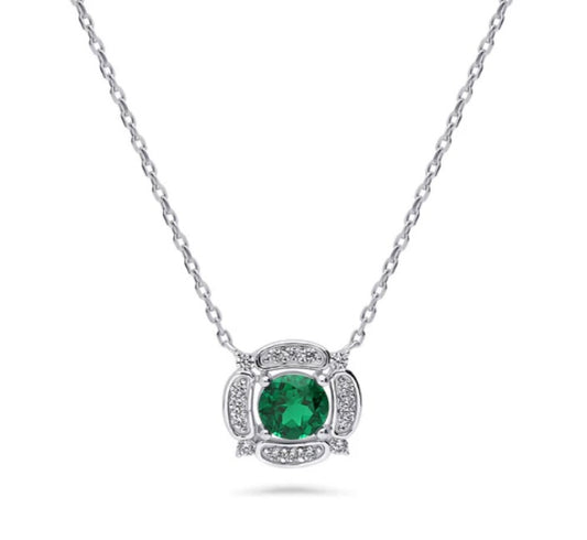 Flower Halo CZ Pendant Necklace in Sterling Silver