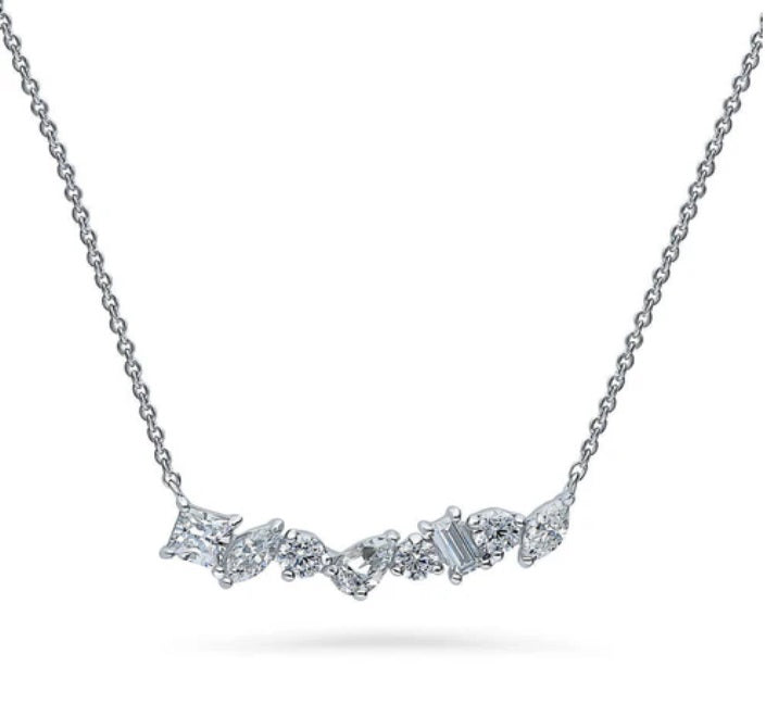 Cluster Bar CZ Pendant Necklace in Sterling Silver