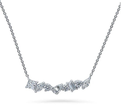 Cluster Bar CZ Pendant Necklace in Sterling Silver