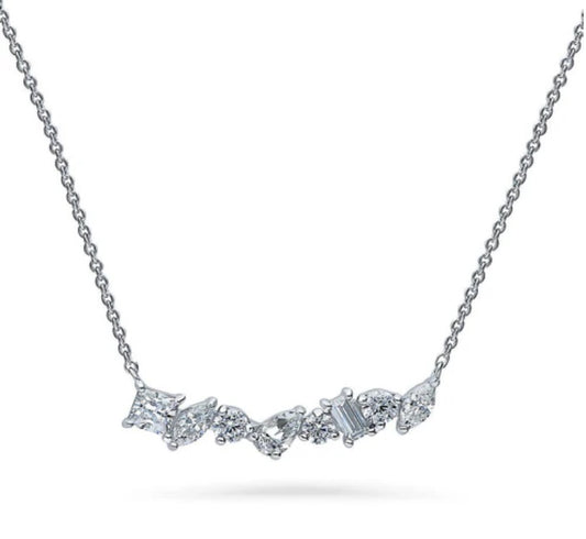 Cluster Bar CZ Pendant Necklace in Sterling Silver