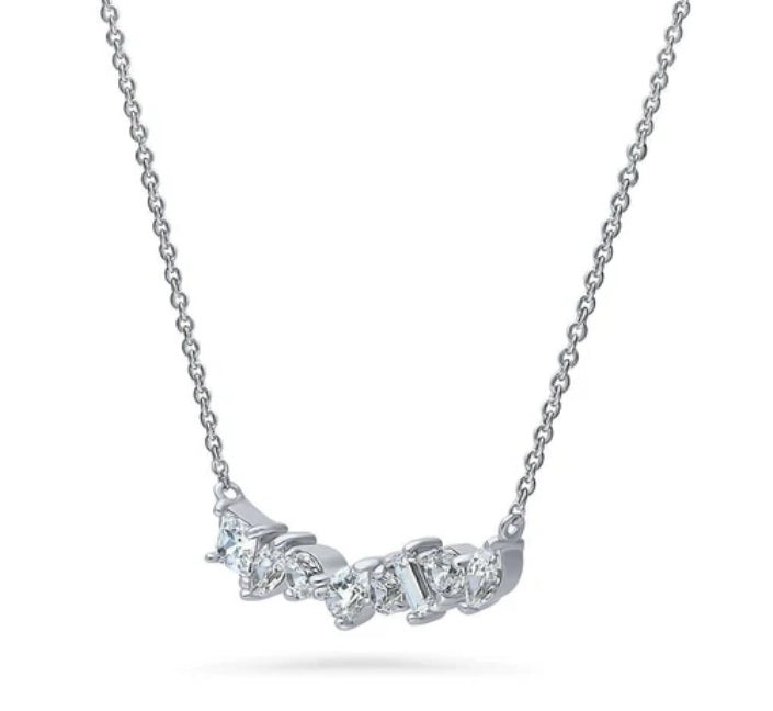Cluster Bar CZ Pendant Necklace in Sterling Silver