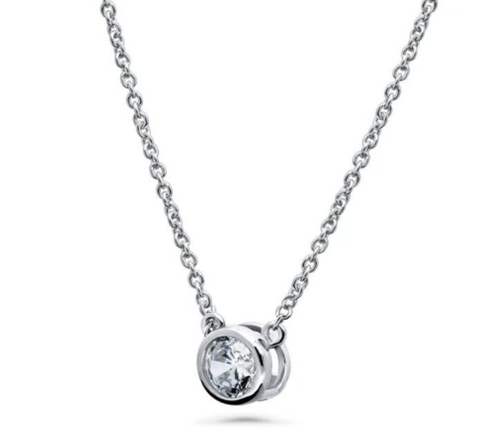 Solitaire 0.45ct Bezel Set Round CZ Pendant Necklace in Sterling Silver
