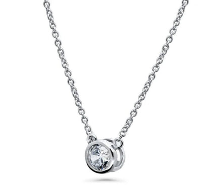 Solitaire 0.45ct Bezel Set Round CZ Pendant Necklace in Sterling Silver