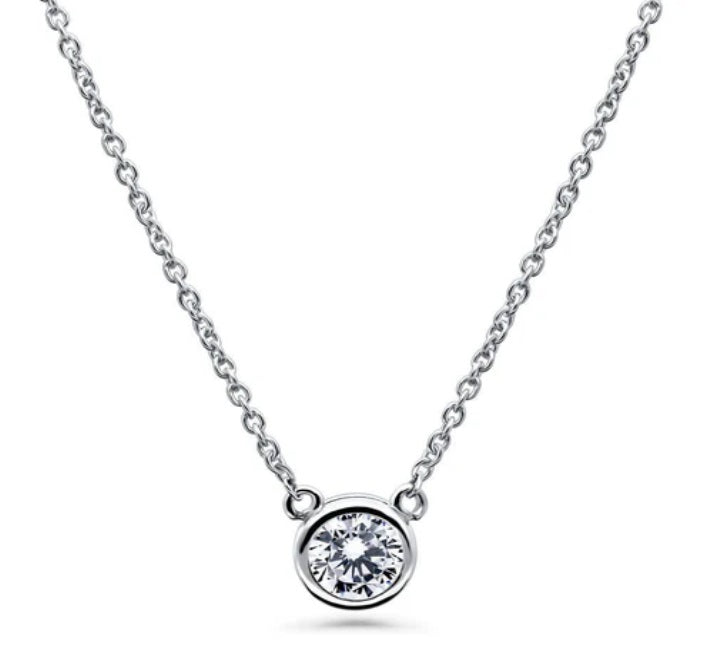 Solitaire 0.45ct Bezel Set Round CZ Pendant Necklace in Sterling Silver