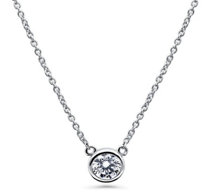 Solitaire 0.45ct Bezel Set Round CZ Pendant Necklace in Sterling Silver