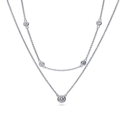 Solitaire 0.45ct Round CZ Pendant Station Necklace in Sterling Silver
