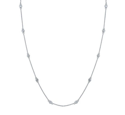 Solitaire 0.45ct Round CZ Pendant Station Necklace in Sterling Silver