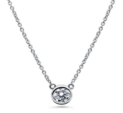 Solitaire 0.45ct Round CZ Pendant Station Necklace in Sterling Silver