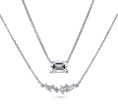 Bar Cluster CZ Pendant Necklace in Sterling Silver, 2 Piece