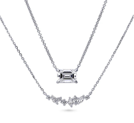 Bar Cluster CZ Pendant Necklace in Sterling Silver, 2 Piece