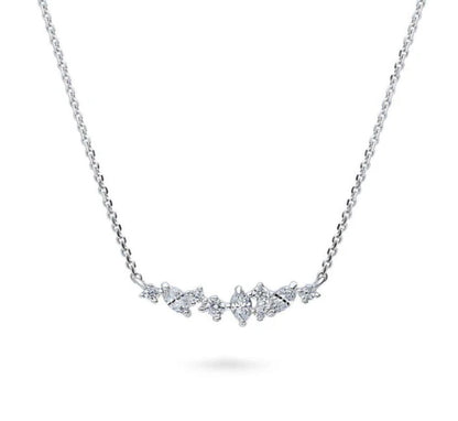 Bar Cluster CZ Pendant Necklace in Sterling Silver, 2 Piece