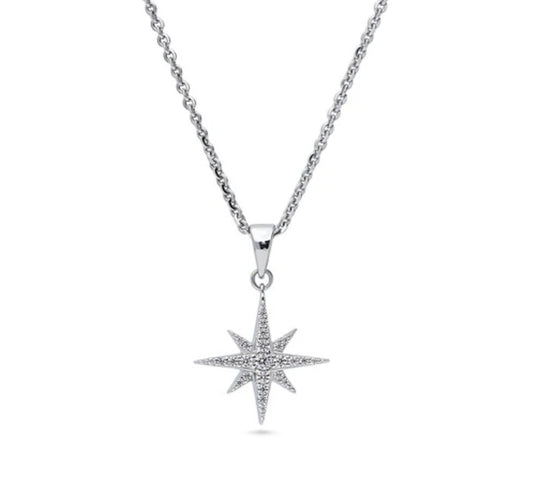 North Star CZ Pendant Necklace in Sterling Silver