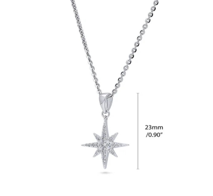 North Star CZ Pendant Necklace in Sterling Silver