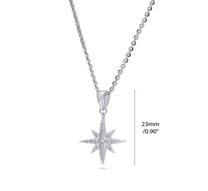 North Star CZ Pendant Necklace in Sterling Silver