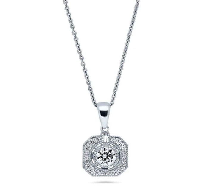 Art Deco CZ Pendant Necklace in Sterling Silver