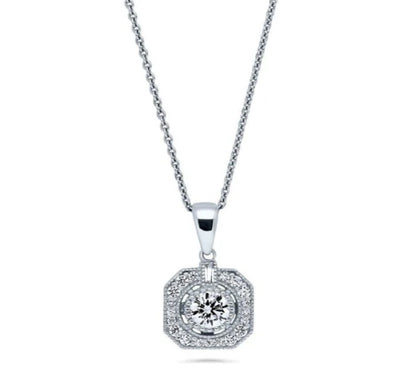 Art Deco CZ Pendant Necklace in Sterling Silver