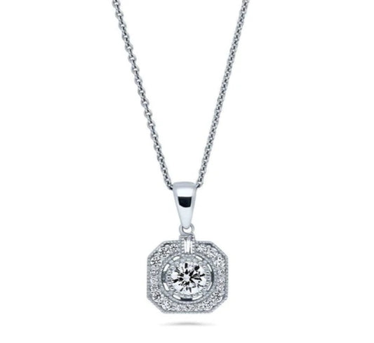 Art Deco CZ Pendant Necklace in Sterling Silver