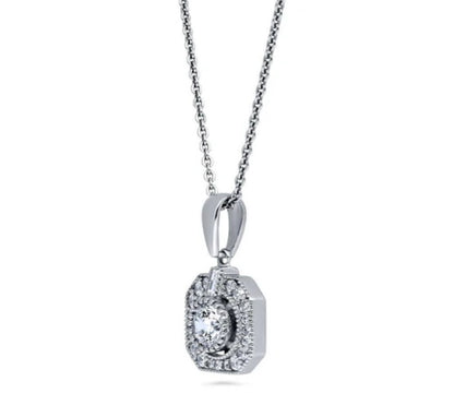 Art Deco CZ Pendant Necklace in Sterling Silver
