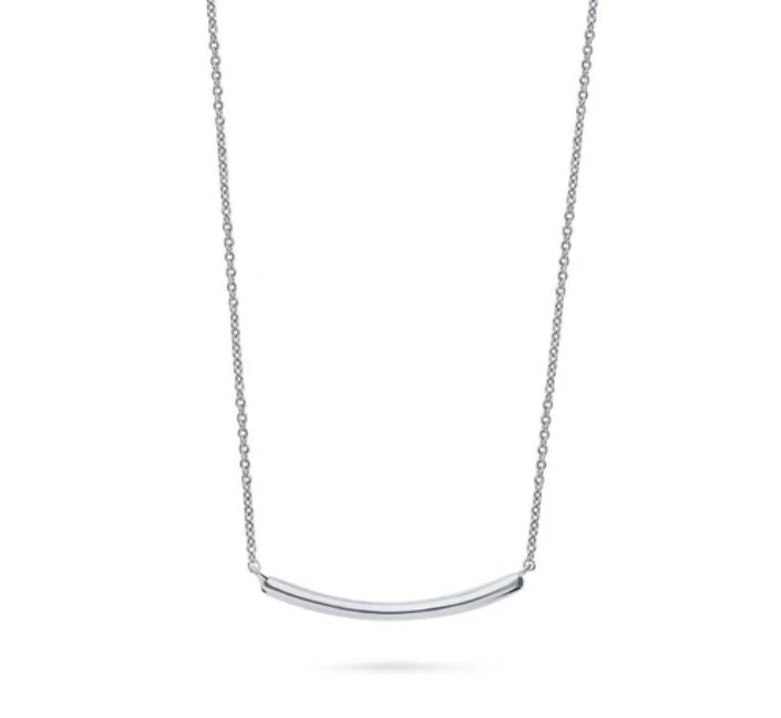 Bar Solitaire Bezel Set CZ Pendant Necklace in Sterling Silver, 2 Piece