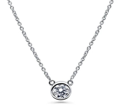 Bar Solitaire Bezel Set CZ Pendant Necklace in Sterling Silver, 2 Piece
