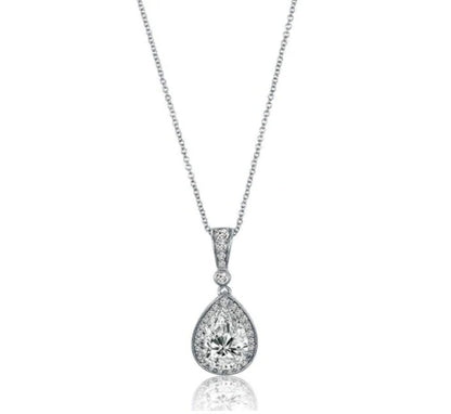 Halo Pear CZ Pendant Necklace in Sterling Silver