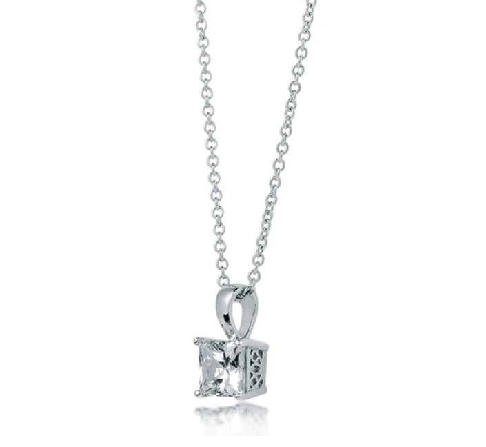 Solitaire Princess CZ Pendant Necklace in Sterling Silver