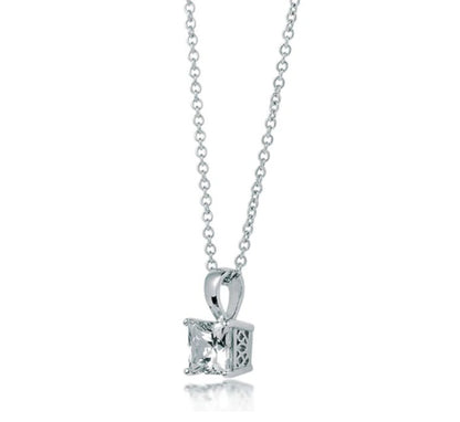Solitaire Princess CZ Pendant Necklace in Sterling Silver