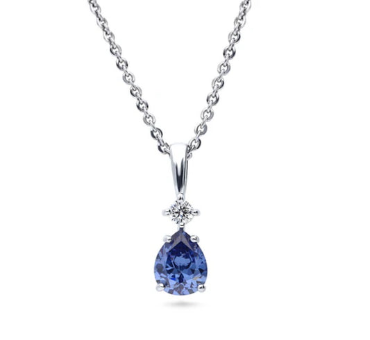 2-Stone Simulated Blue Tanzanite CZ Pendant Necklace in Sterling Silver
