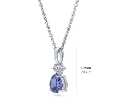 2-Stone Simulated Blue Tanzanite CZ Pendant Necklace in Sterling Silver
