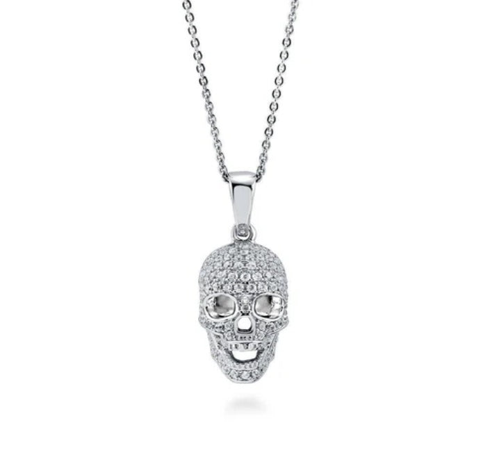 Skull Bones CZ Pendant Necklace in Sterling Silver