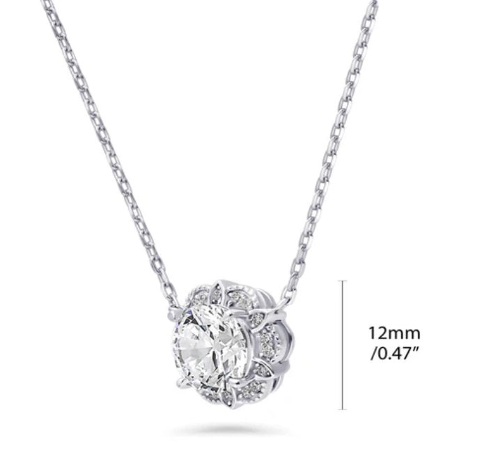 Flower Halo CZ Pendant Necklace in Sterling Silver