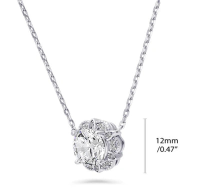 Flower Halo CZ Pendant Necklace in Sterling Silver