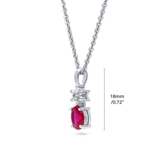 Flower Simulated Ruby CZ Pendant Necklace in Sterling Silver