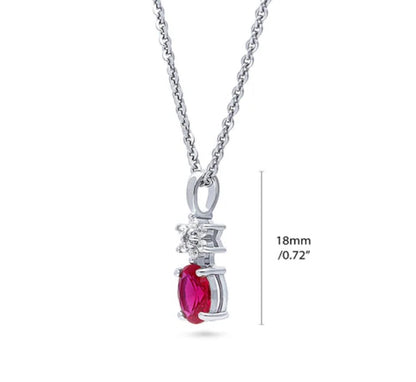 Flower Simulated Ruby CZ Pendant Necklace in Sterling Silver