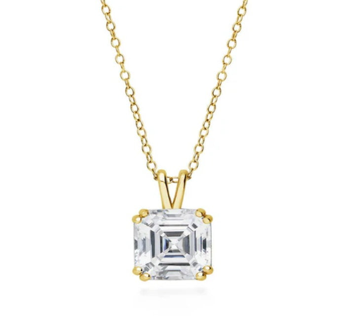 Solitaire 3ct Asscher CZ Necklace in Gold Flashed Sterling Silver