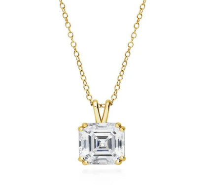Solitaire 3ct Asscher CZ Necklace in Gold Flashed Sterling Silver
