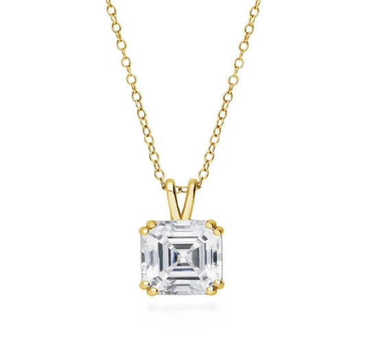 Solitaire 3ct Asscher CZ Necklace in Gold Flashed Sterling Silver