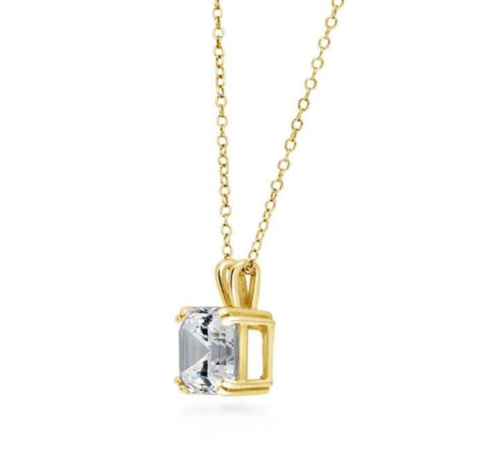 Solitaire 3ct Asscher CZ Necklace in Gold Flashed Sterling Silver