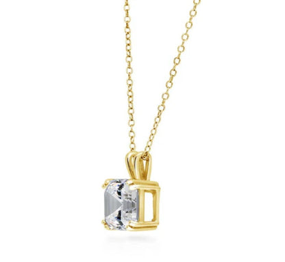 Solitaire 3ct Asscher CZ Necklace in Gold Flashed Sterling Silver