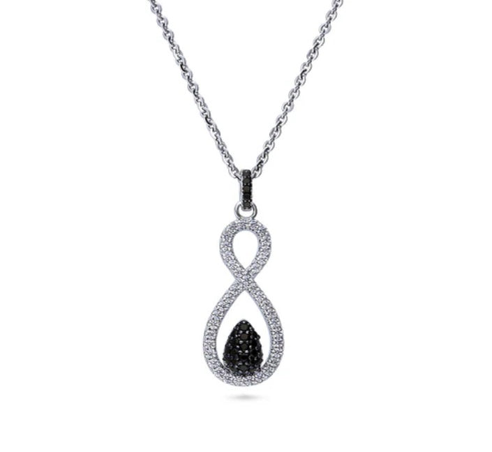 Black and White Woven CZ Pendant Necklace in Sterling Silver