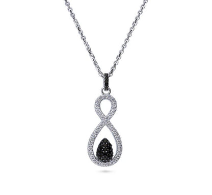 Black and White Woven CZ Pendant Necklace in Sterling Silver