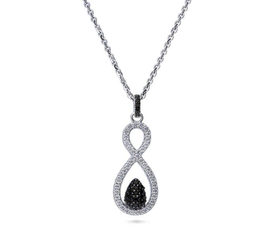 Black and White Woven CZ Pendant Necklace in Sterling Silver