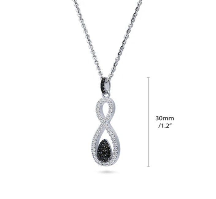 Black and White Woven CZ Pendant Necklace in Sterling Silver