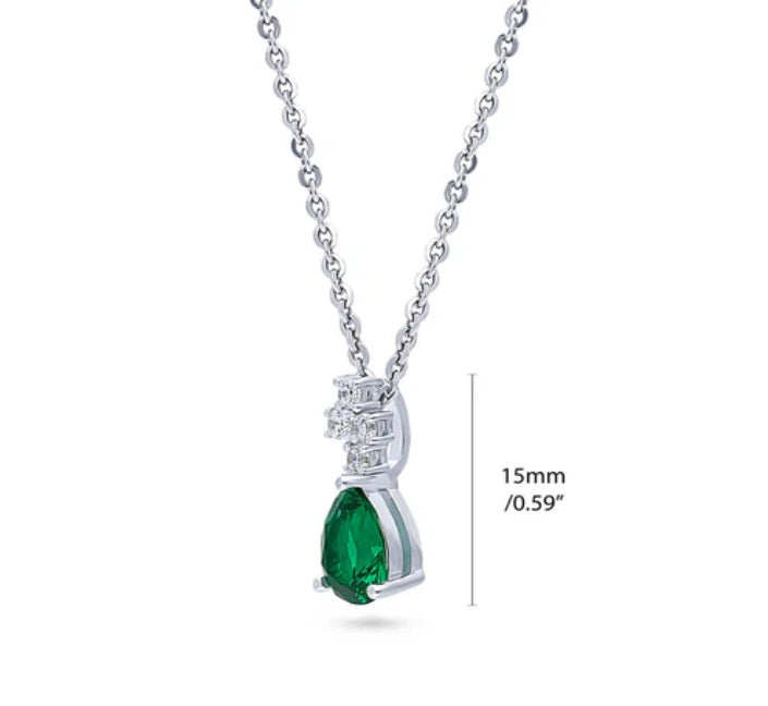 Cluster Simulated Emerald CZ Pendant Necklace in Sterling Silver