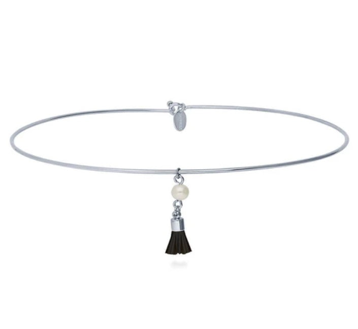 Tassel Imitation Pearl Choker in Silver-Tone
