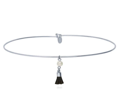 Tassel Imitation Pearl Choker in Silver-Tone